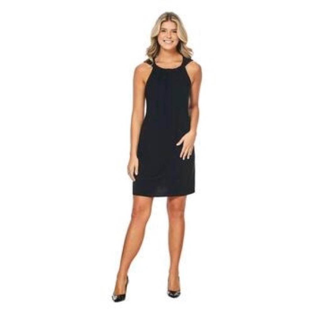MSK Black Sleeveless Oscar Neck Solid Swing Dress